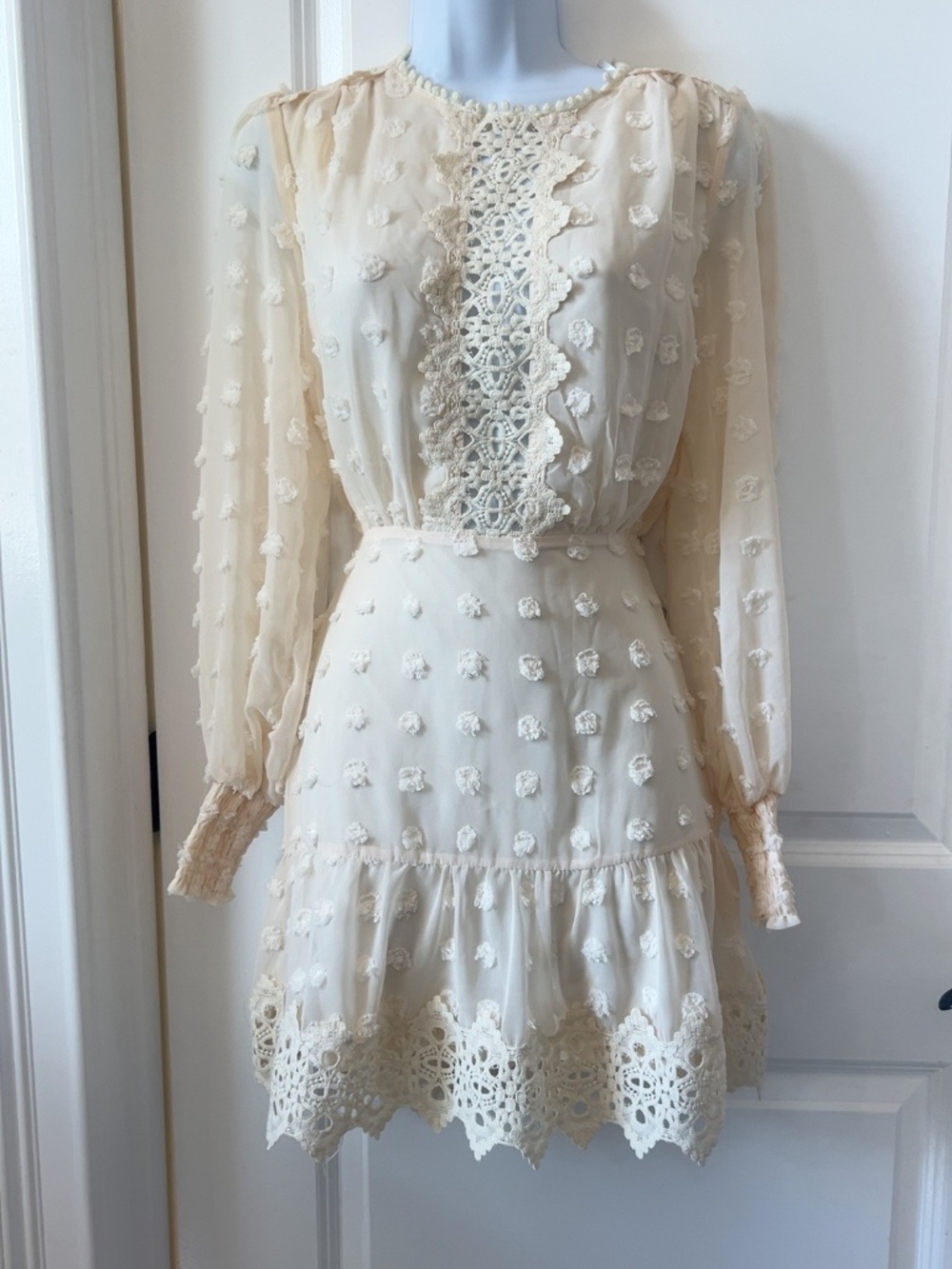 Lulus Love or Lust Cream Embroidered Lace Mini Dress XS NWT